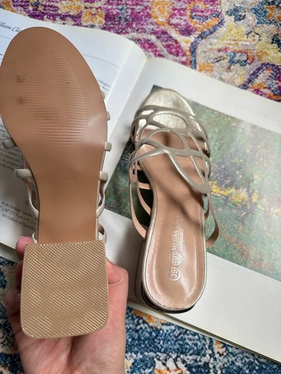 Metallic Block Heel Sandals - Picture 10 of 16